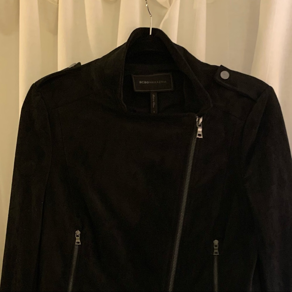 ❤️ Bcbgmaxazria Womens Christian Black Faux Suede Moto Jacket Size S - Picture 7 of 7